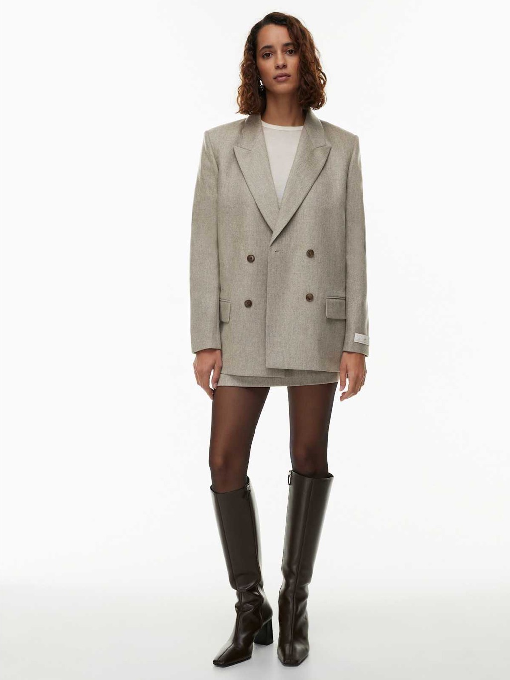 Wilfred New Destiny Double-Breasted Taupe Gray Blazer Jacket